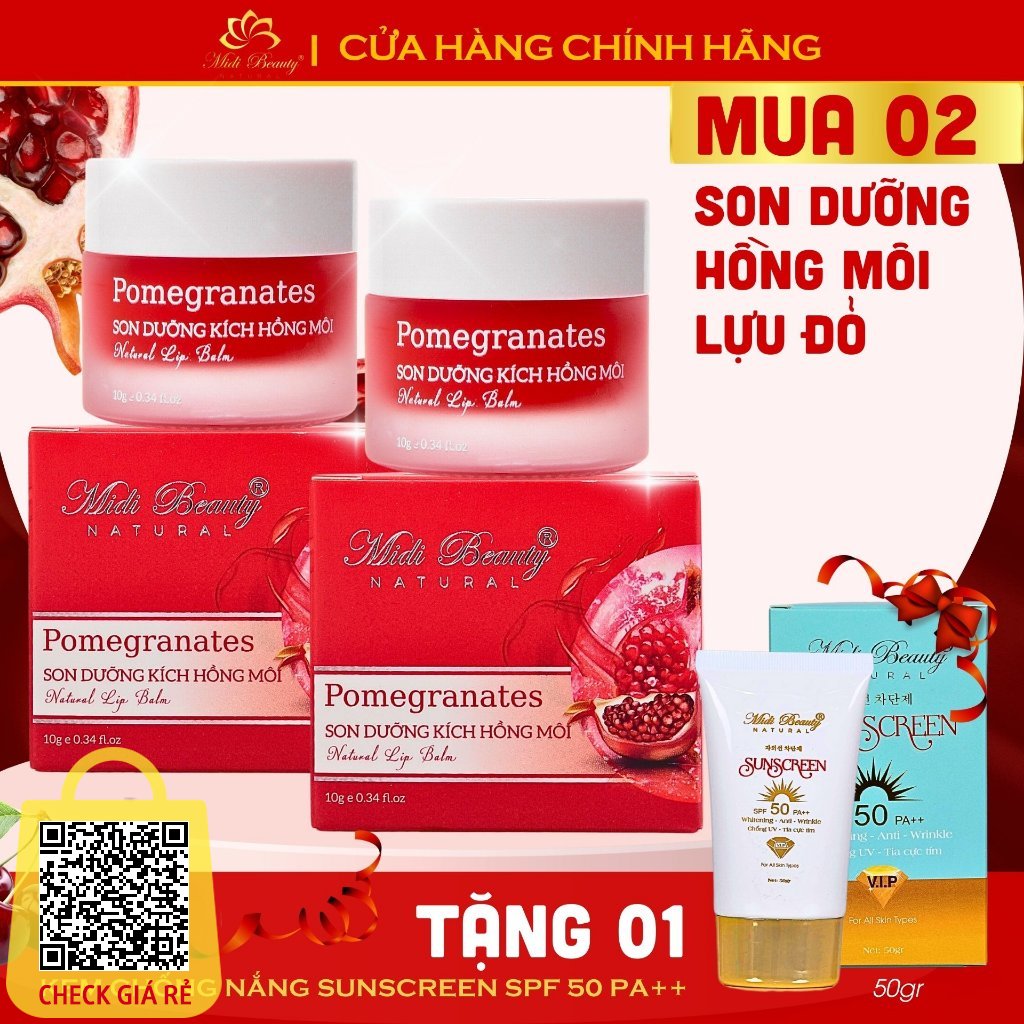 02 Son Duong Hong Moi Luu Do 10G Midi Beauty Natural [Tang 01 Kem Chong Nang SUNSCREEN SPF 50PA++ 50GR]