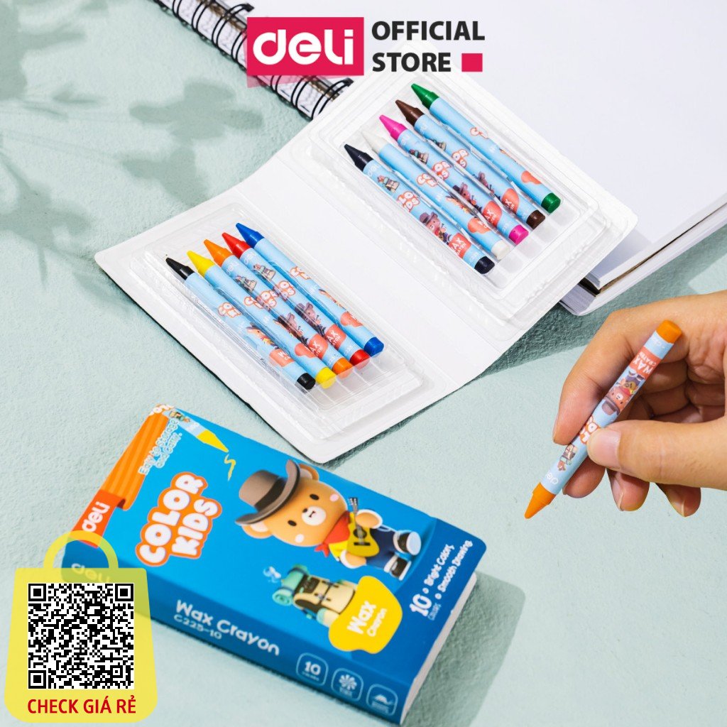 Bút sáp màu Colorkids Deli Hộp màu sáp học sinh 10 màu - tăng kích thước bút - không độc hại - tô màu cho bé