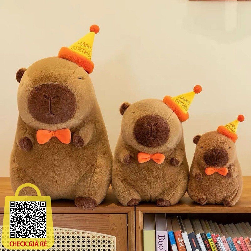 Chuột Capybara đội nón mũ Happy everyday - Luôn vui vẻ nhé ANVIHOME - Chuột bông Lang nước capybara sinh nhật đủ si