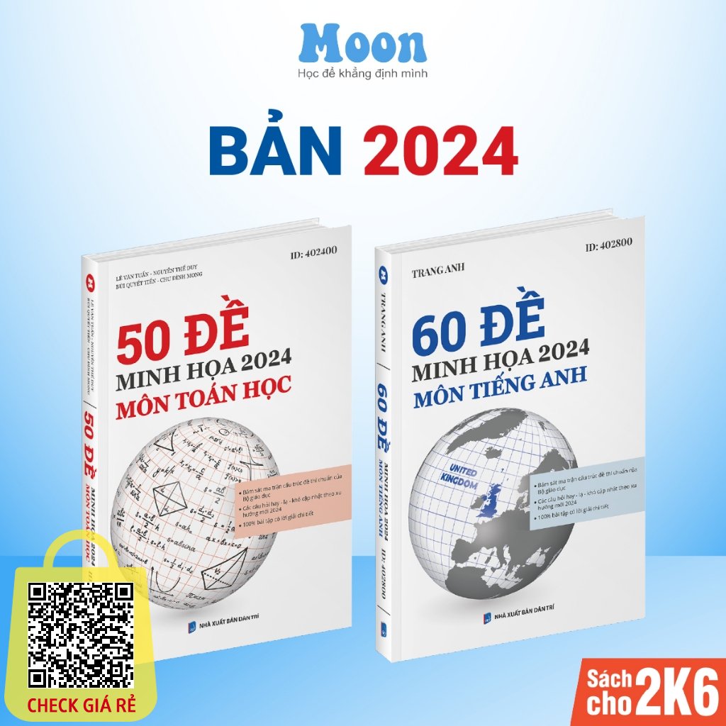 Combo 2 sách luyện đề thpt quốc gia môn toán và tiếng anh - bộ đề minh hoạ trắc nghiệm 2024 moonbook