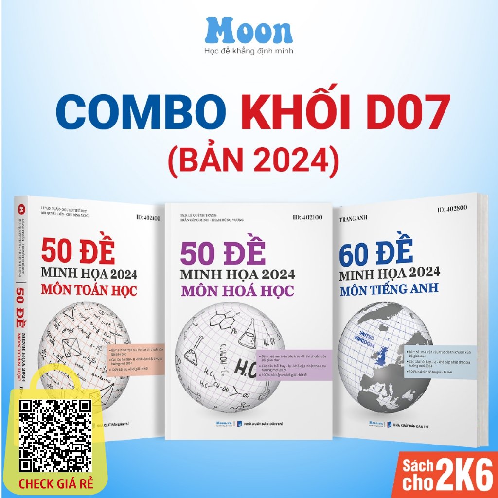 Combo 3 sach Bo de minh hoa khoi D07 on luyen thi THPTQG 2024 Mon Toan - Hoa - Anh Moonbook - Sach ID