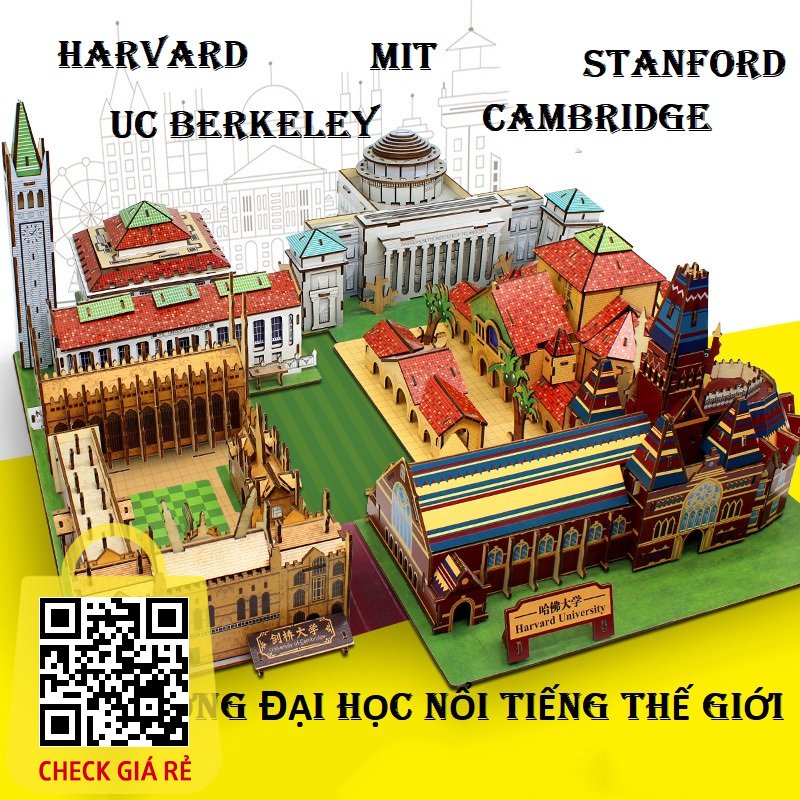 Đồ chơi lắp ráp 3D gỗ Birkeetoys mô hình trường đại học Mit Cambridge Stanford UC Harvard