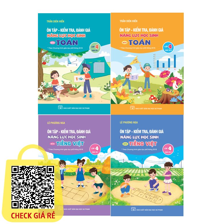 Sách Combo 4 cuốn Ôn Tập Kiểm tra, Đánh giá năng lực học sinh môn Toán + Tiếng Việt Lớp 4