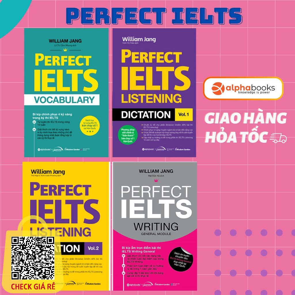 Sach Combo Perfect IELTS: Perfect IELTS Listening Dictation Vol.1,Vol.2 + Writing + Vocabulary