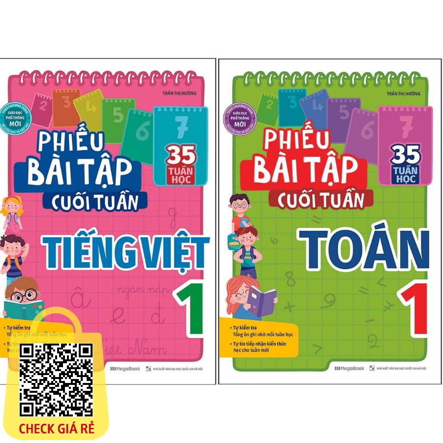 Sách Combo Phiếu Bài Tập Cuối Tuần Toán + Tiếng Việt 1 (35 Tuần Học) MEGABOOK