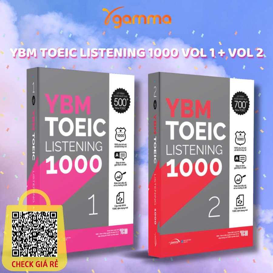 Sach Combo YBM TOEIC Listening 1000 Vol 1 + Vol 2 10 De Thi Sat Nhat Voi Bai Thi TOEIC Theo Format Moi (Combo/Le)