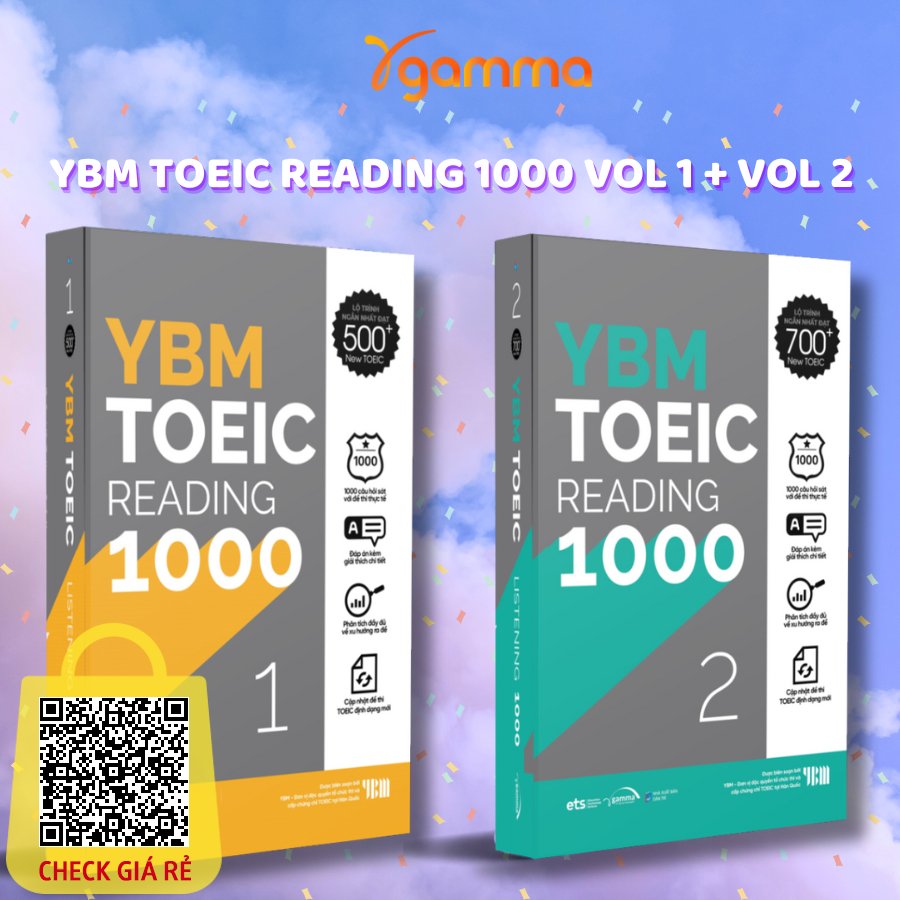 Sach: Combo YBM TOEIC Reading 1000 Vol 1 + Vol 2 1000 Cau Hoi Bam Sat De Thi That - Cap Nhat Moi Nhat (Combo/Tuy Chon)