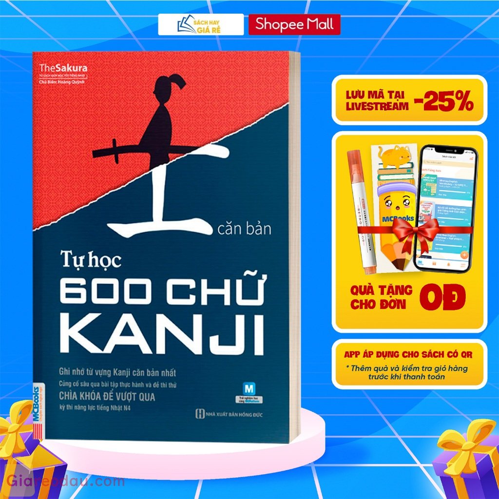 Sách Tự học 600 Chữ Kanji Căn Bản Bản Mới Cho Người Mới Bắt Đầu