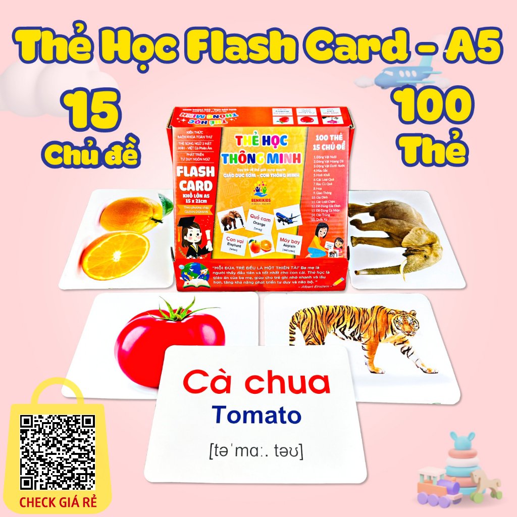 The Hoc 15 Chu De 100 The Kich Thuoc Lon 15x21cm Hinh Anh Minh Hoa Song Ngu Anh Viet Cho Be