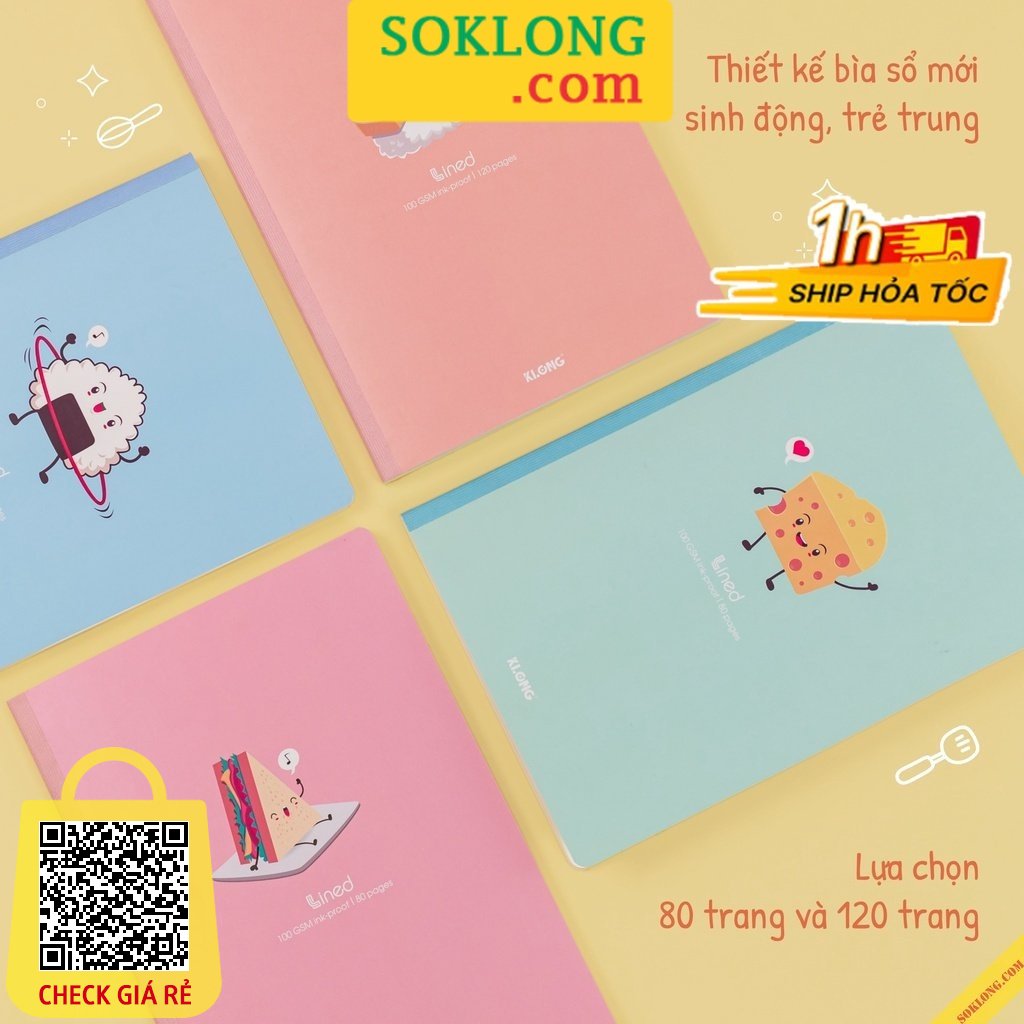 Vở Klong 80-120- 200 trang kẻ ngang dòng chấm B5 may dán gáy bìa màu Pastel sổ Klong giấy dày VPP KLONG